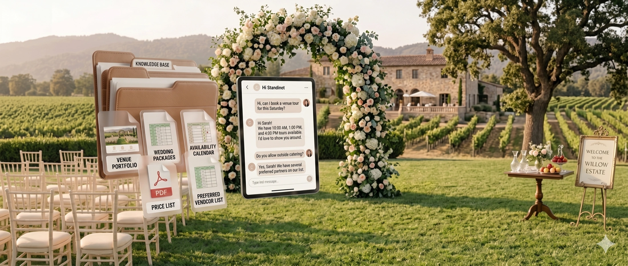 Wedding venue knowledge base, packages, and documents